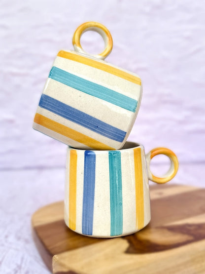 Ceramic Bright Striped Coffee Mug- 450ml (SET OF 4)