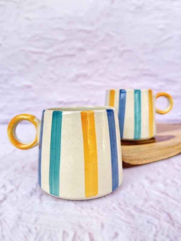 Ceramic Bright Striped Coffee Mug- 450ml (SET OF 4)