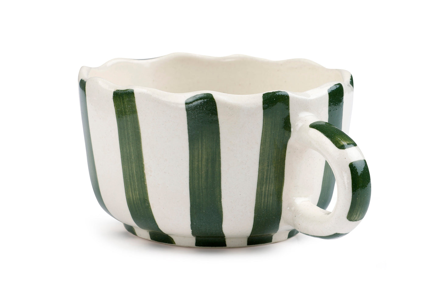 Ceramic  wavy Green  Coffee Cup , 2.9 x 3.9 Inches (SET OF 2)