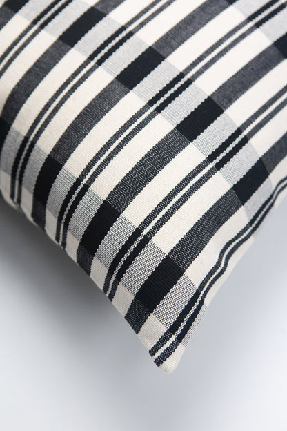 Cecilia Black and Ivory Striped Plaid Pillow
