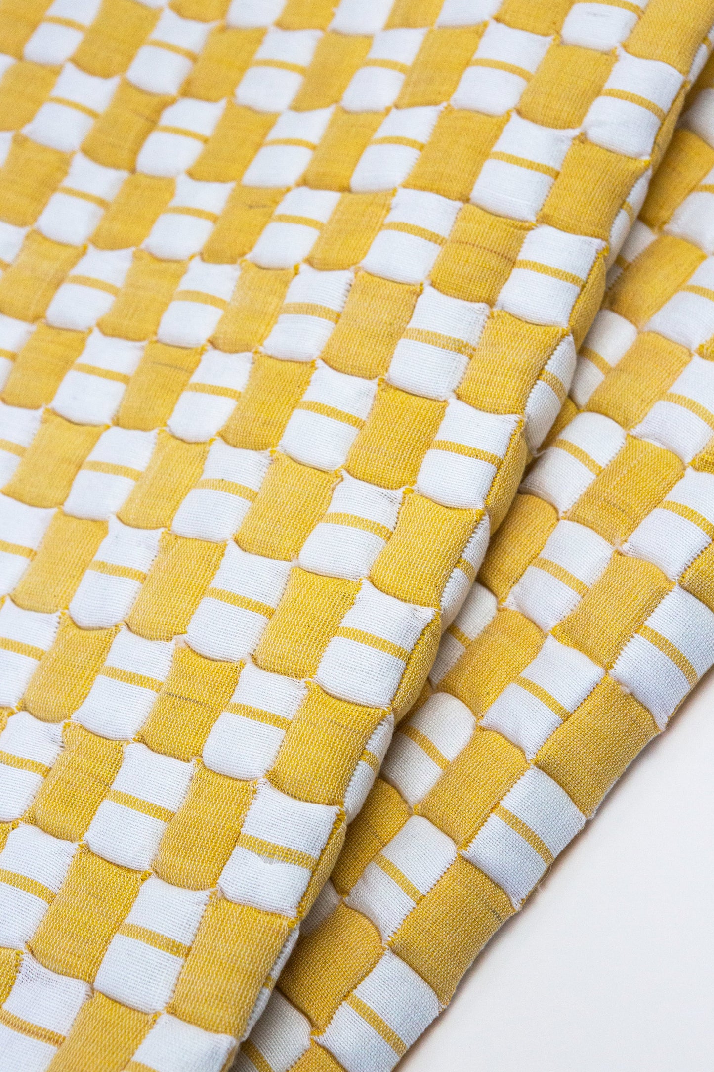 Quilted Sujani Throw Blanket - Yellow & White