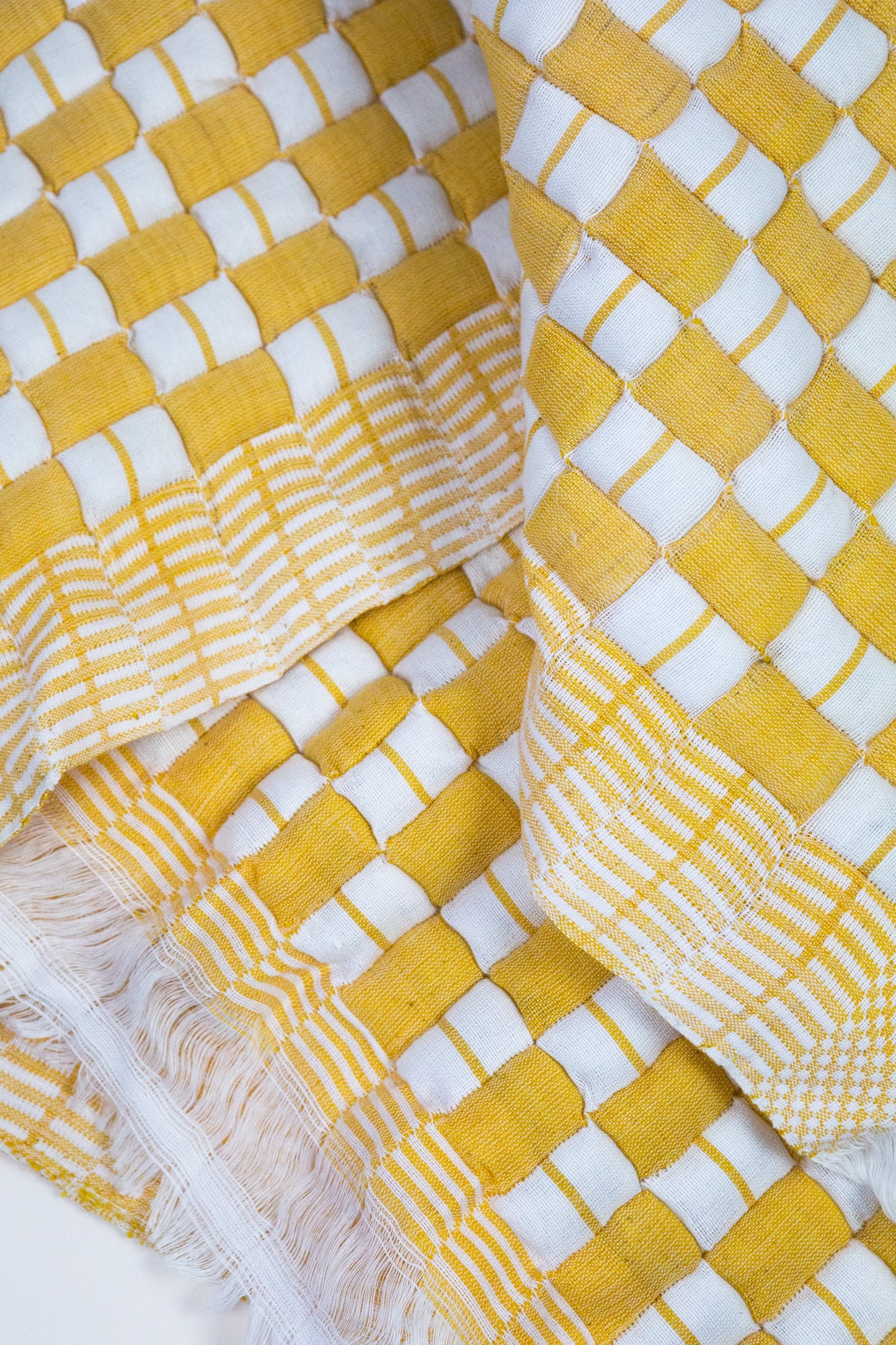 Quilted Sujani Throw Blanket - Yellow & White