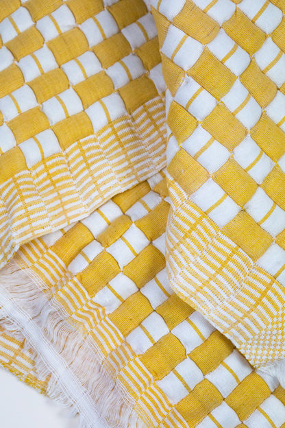 Quilted Sujani Throw Blanket - Yellow & White
