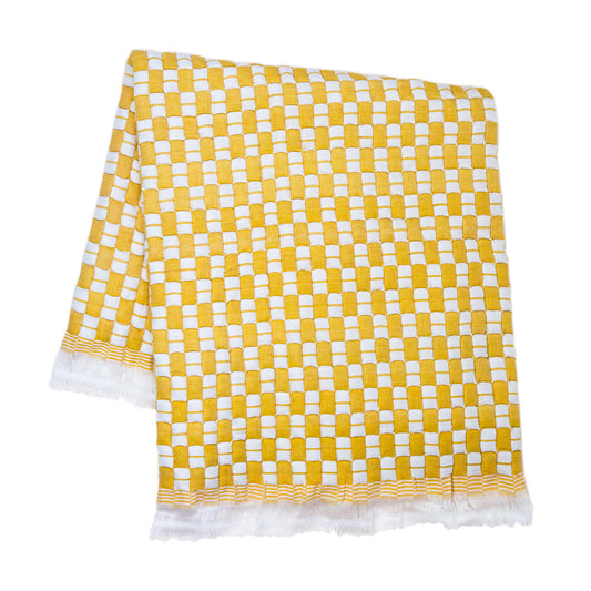 Quilted Sujani Throw Blanket - Yellow & White