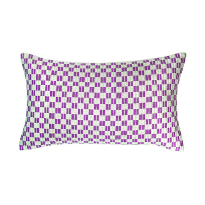 Checkered Brocade Pillow - Lilac & White