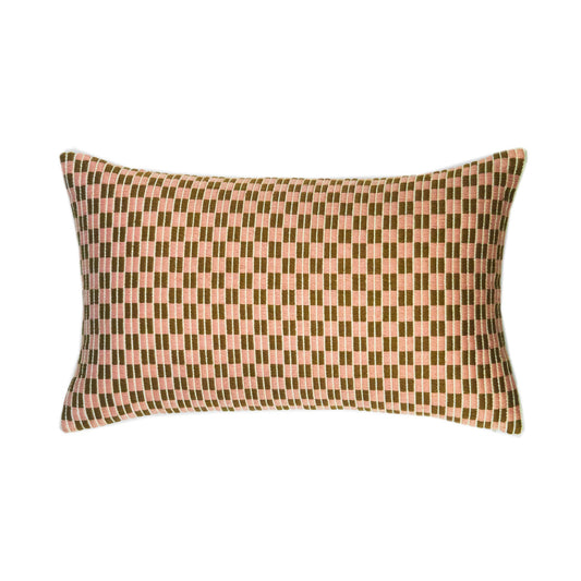 Checkered Brocade Pillow - Pink & Umber