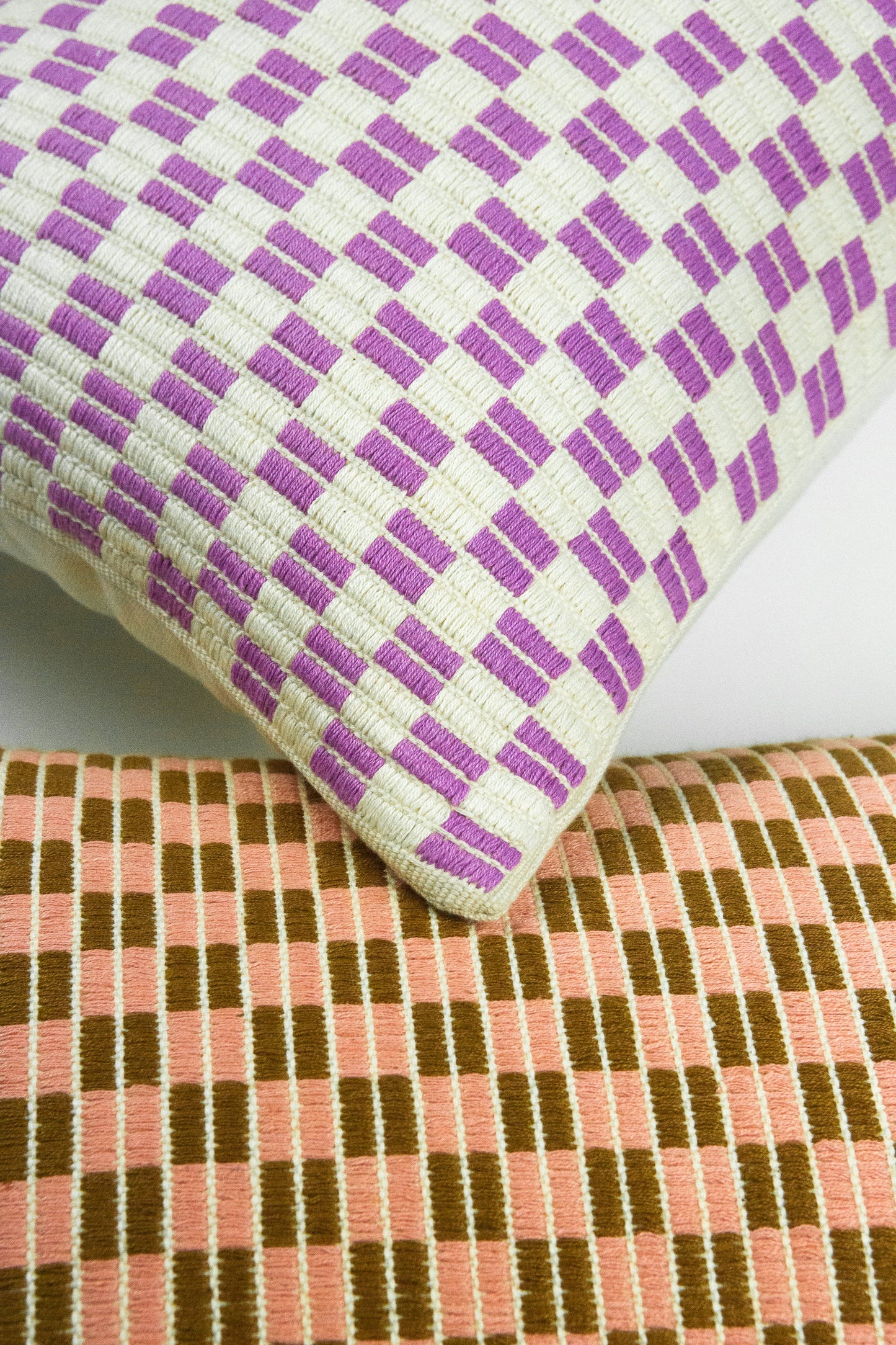 Checkered Brocade Pillow - Lilac & White