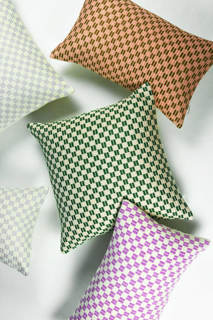 Checkered Brocade Pillow - Grey & White