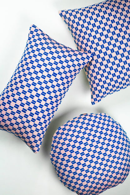 Checkered Blue and Pink Brocade Pillows