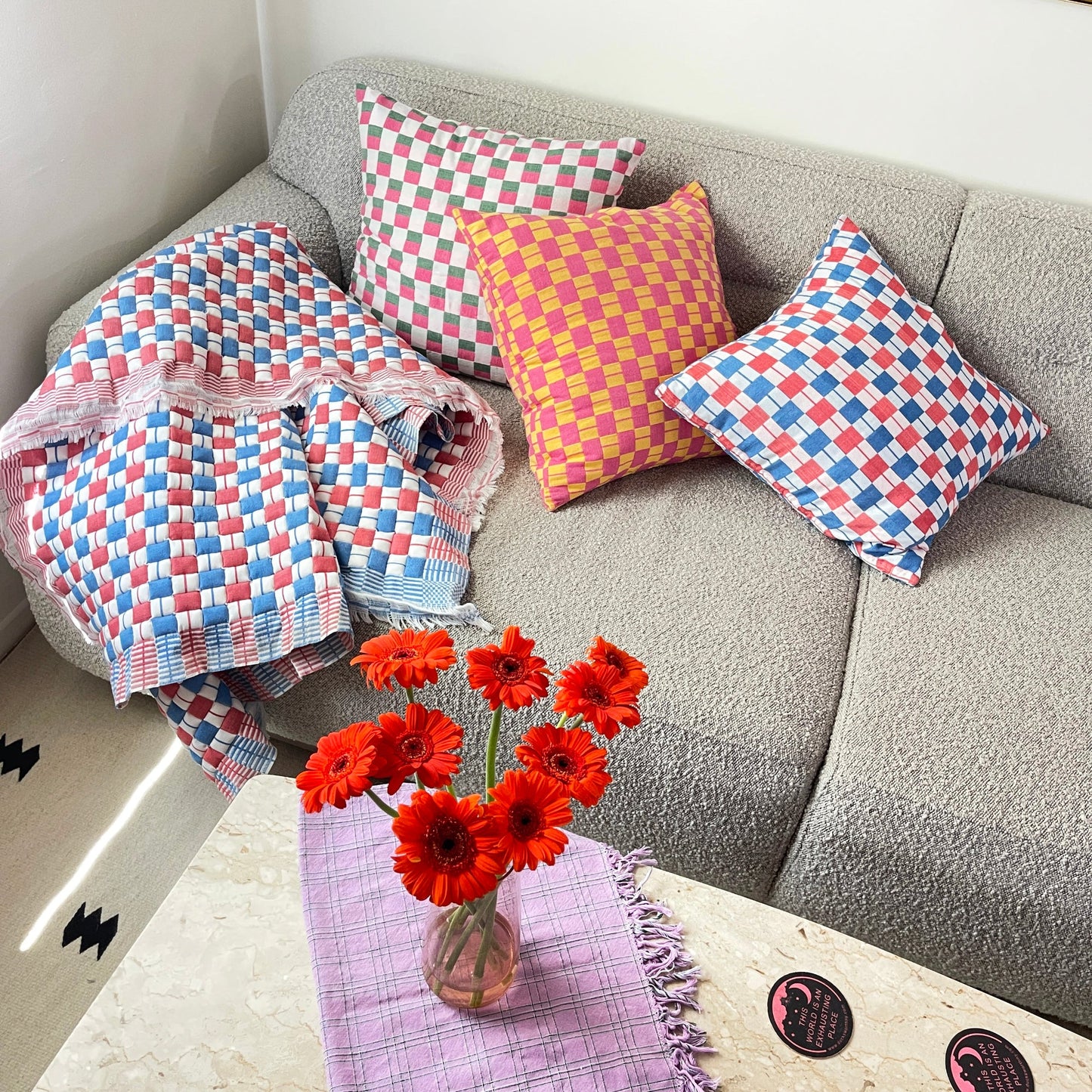 Sujani Pillow - Red & Blue Checkered