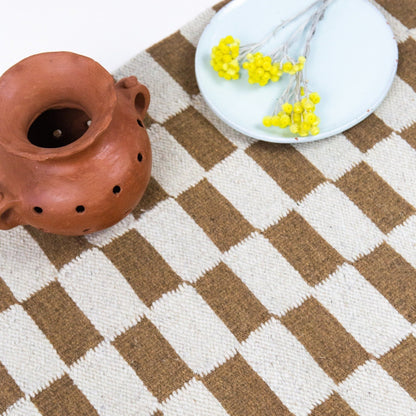Zapotec Checkered Rug in Umber & Ivory