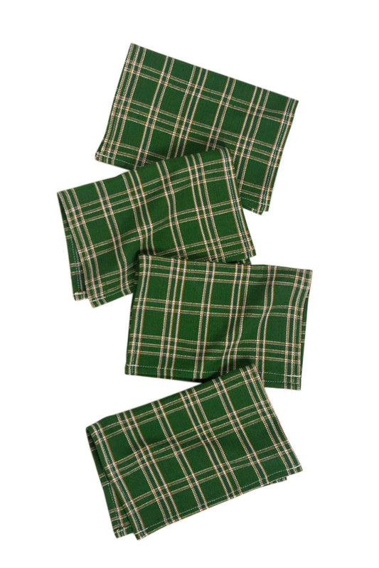 Chiapas Plaid Forest Green Cocktail Napkins, Set of 4