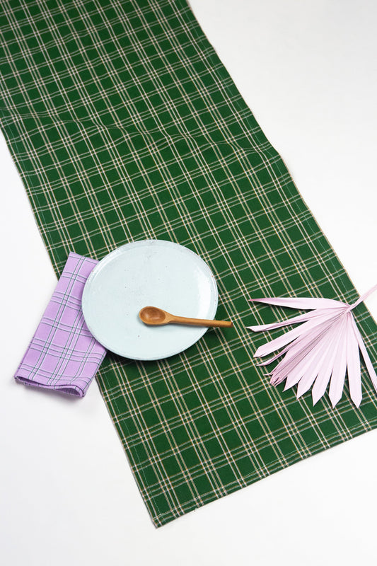 Chiapas Plaid Forest Green Table Runner