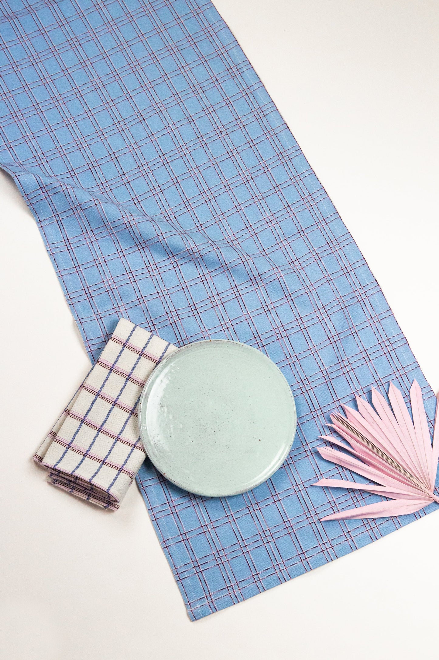 Chiapas Plaid Light Blue Table Runner