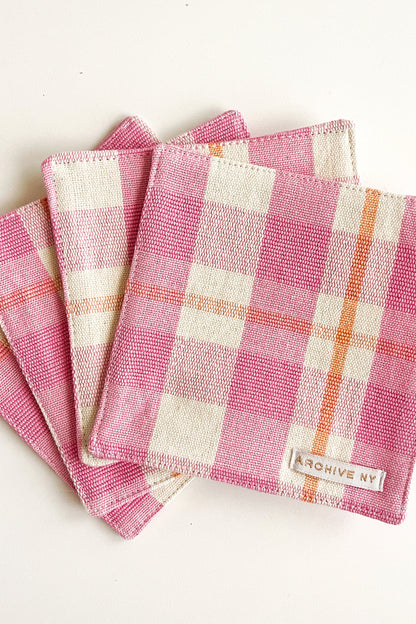 Abigail Bubblegum and Peach Plaid Coasters