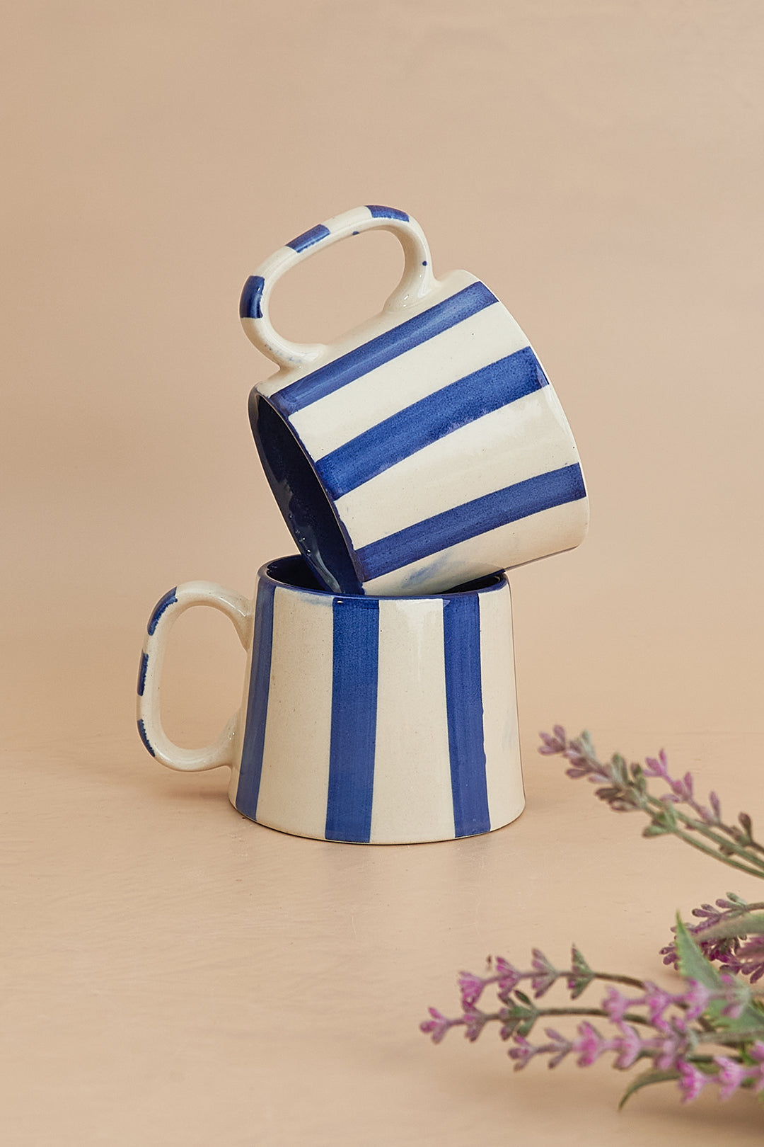 Ceramic Stripe  Coffee cup- Dark Blue  220ml (SET OF 6)