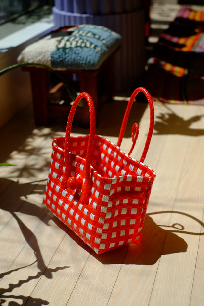 "Saigon Birkin" Recycled Plastic Bag in Red and White