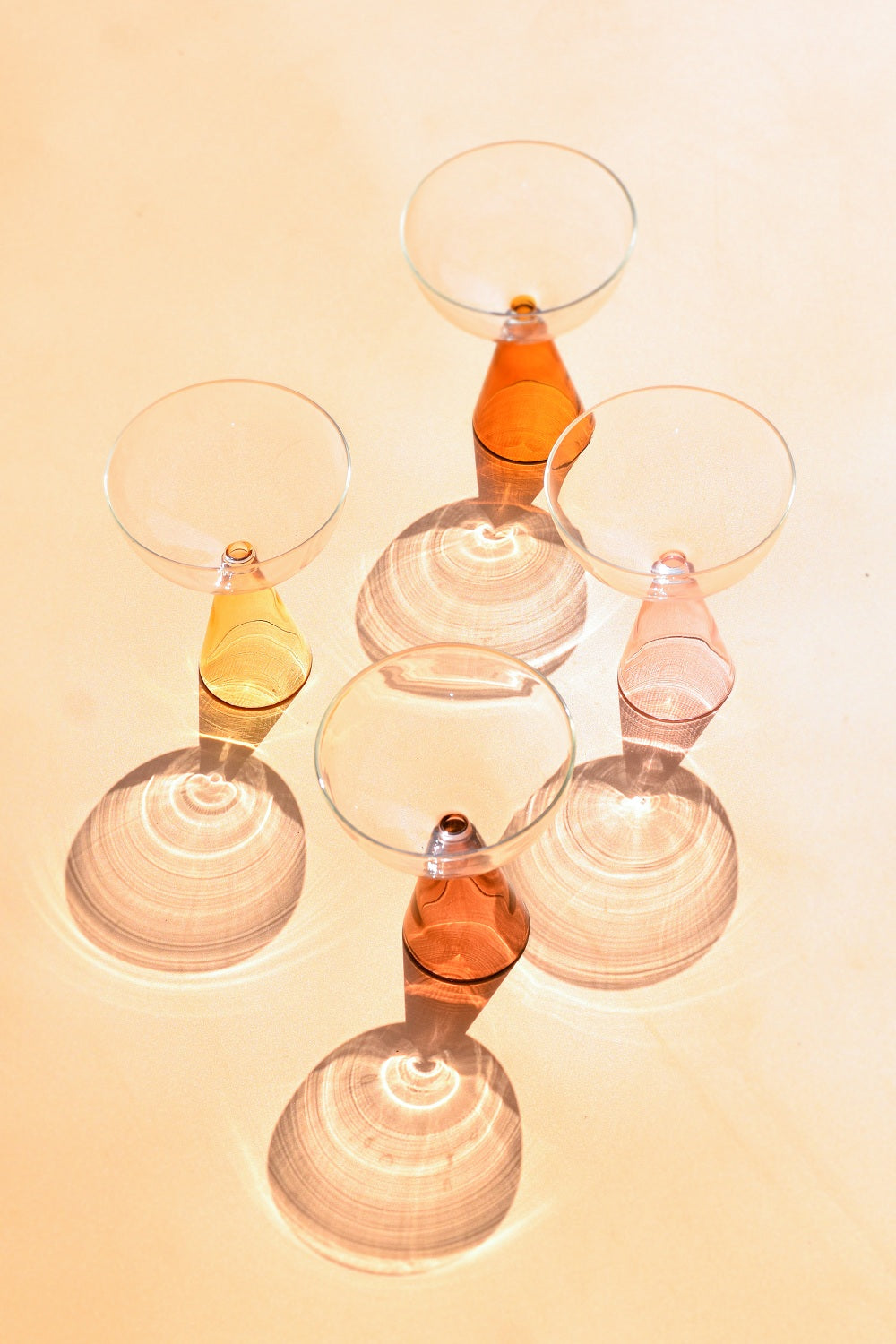 Colorful Handblown Drinkware Coupe, Amber-  5.24x4 Inches  (SET OF 4)