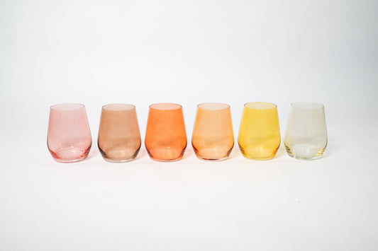 Golden Hour Collection -  Stemless Ombre Set of 6 Colored Wine Glass