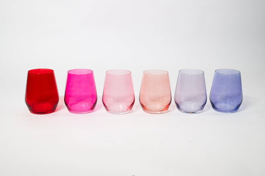 Cotton Candy Collection - Stemless Colored Wine Glass Ombré Set of 6