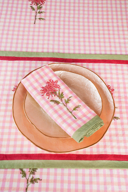 Dahlia Gingham Blockprint Napkins, Set of 4