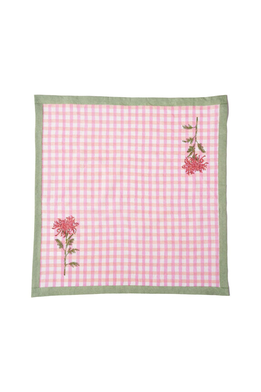 Dahlia Gingham Blockprint Napkins, Set of 4