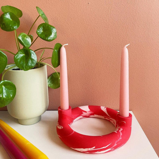 Jesmonite Two Circle Marble Candlestick Holder