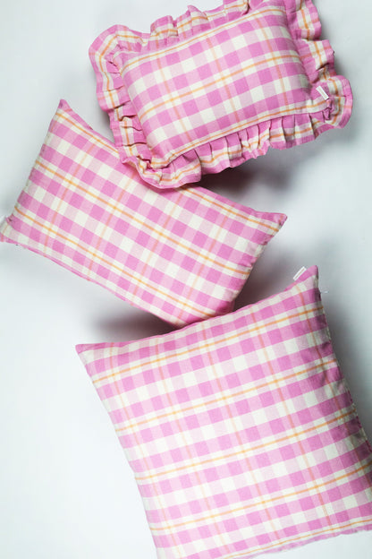 Archive NY Abigail Ruffle Plaid Pillow in Bubblegum