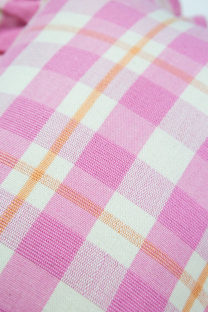 Archive NY Abigail Ruffle Plaid Pillow in Bubblegum