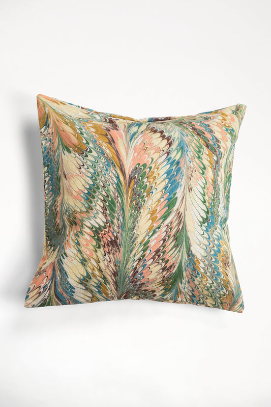 Flatiron Feathers Hand-Marbled Square Pillow, 18x18