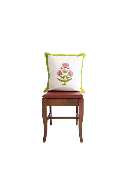 Green Poppy Blockprint Pillow
