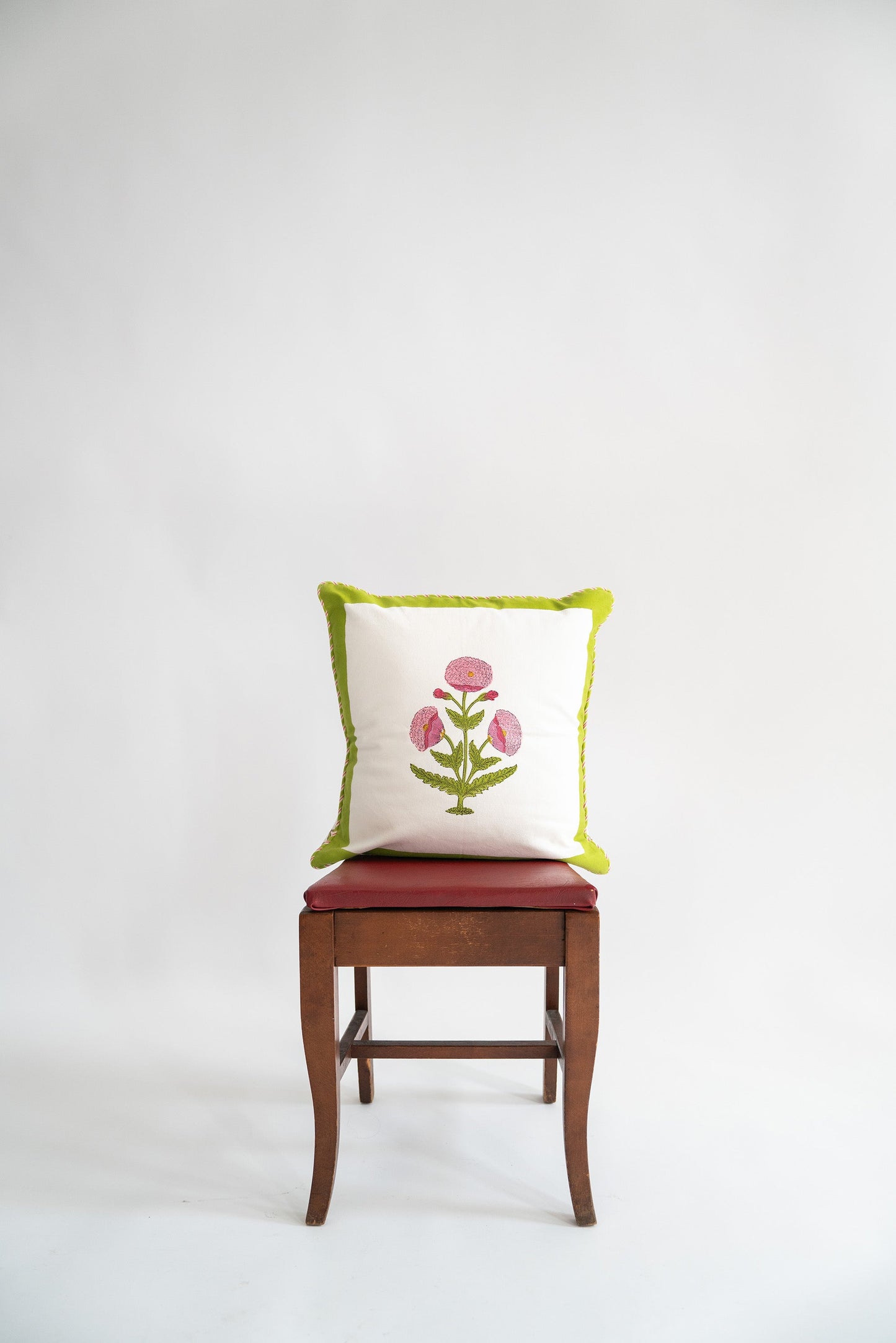 Green Poppy Blockprint Pillow