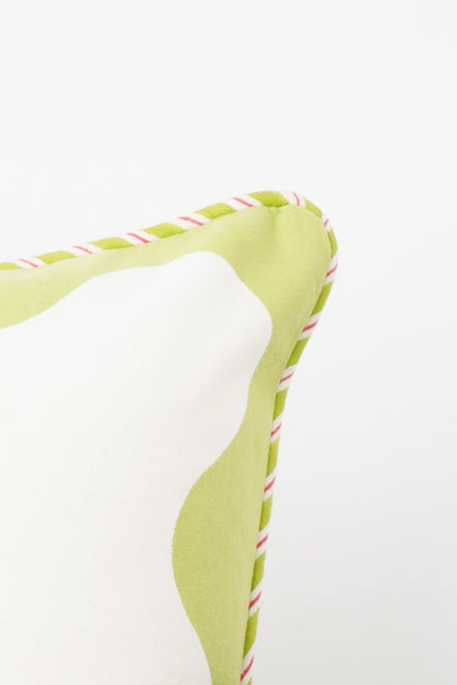 Green Scallop Flora Blockprint Pillow