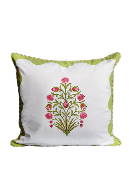Green Scallop Flora Blockprint Pillow