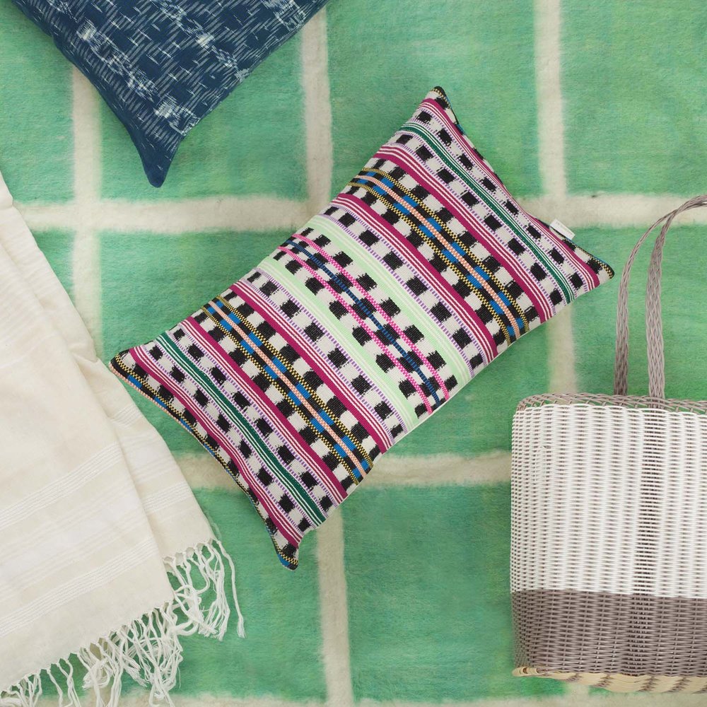 Made to order -  Momos Grid Blanket- Natural White and Green