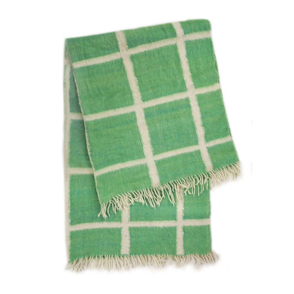 Made to order -  Momos Grid Blanket- Natural White and Green