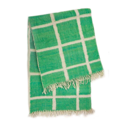 Made to order -  Momos Grid Blanket- Natural White and Green