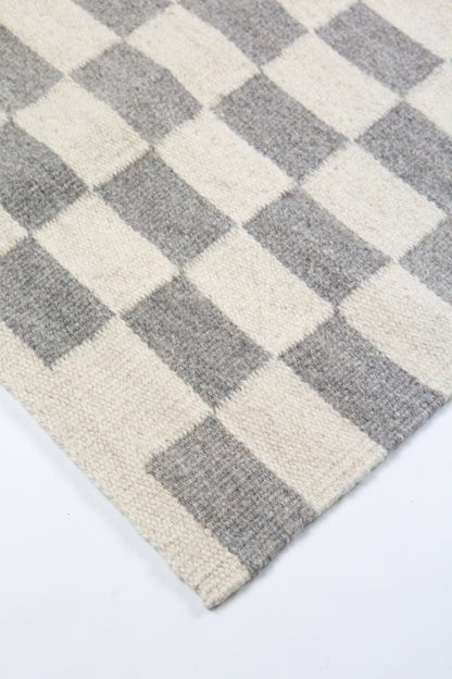 Zapotec Checkered Rug in Grey & Ivory
