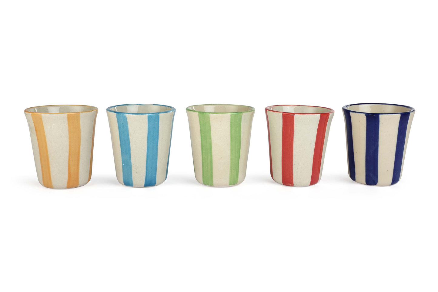 Ceramic Blue Stripe Glass- 3 inches (Set of 4)