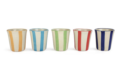 Ceramic Blue Stripe Glass- 3 inches (Set of 4)