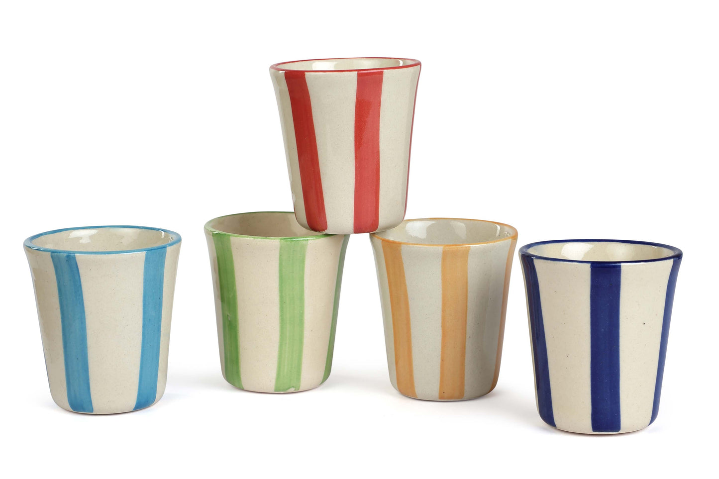 Ceramic Aqua Stripe Glass- 3 inches (Set of 6)