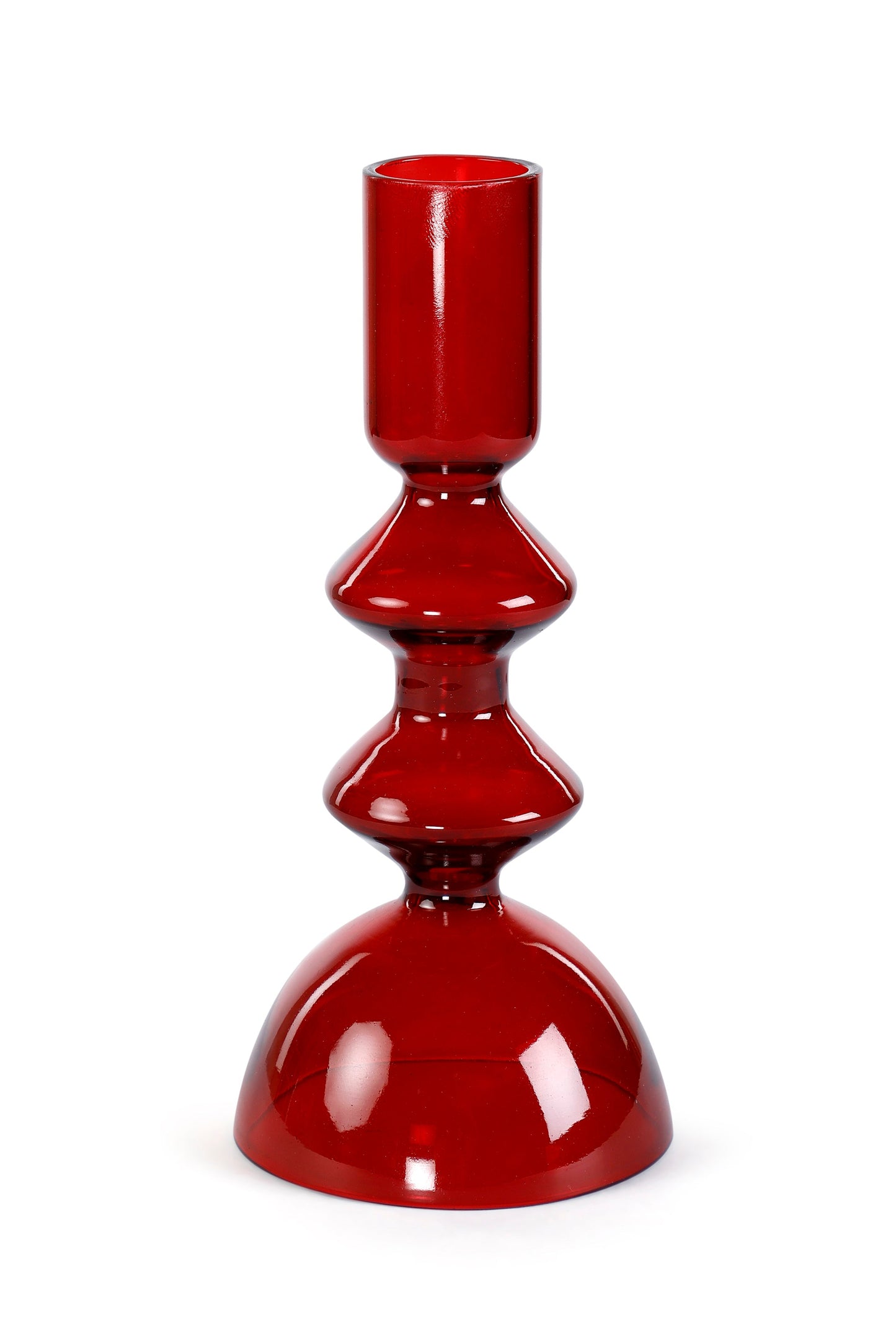 Retro Glass Candle Stick Holder- 6 x 2.5 Inches_ Red (Set of 4)