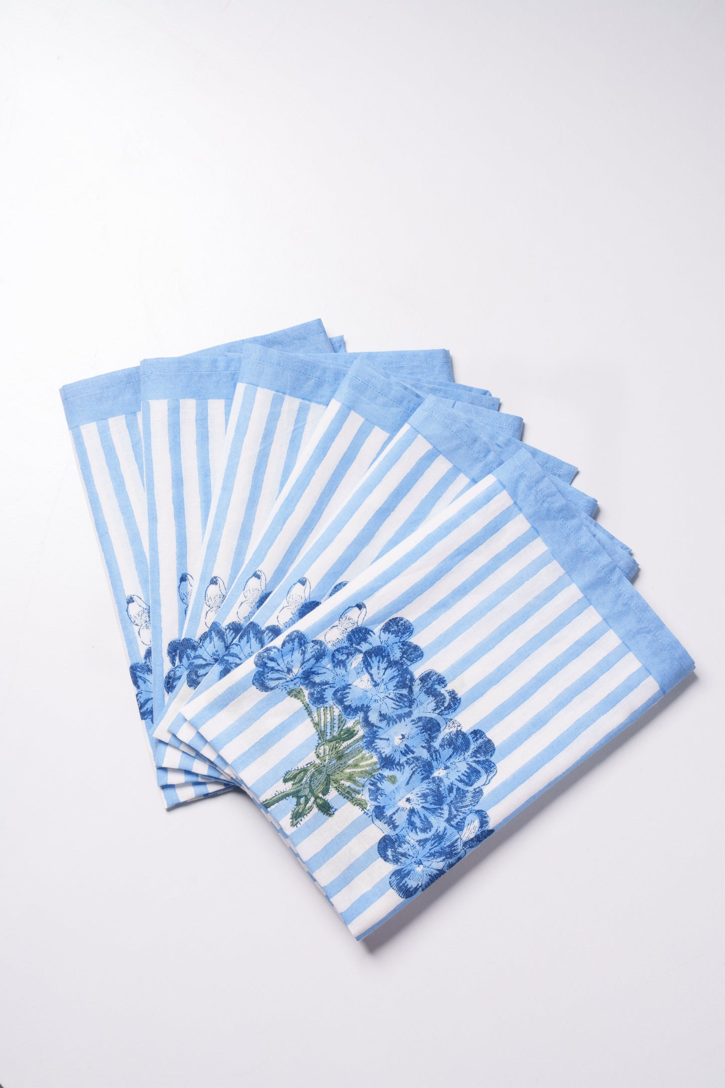 Blue Hydrangea Blockprint Napkins, Set of 4