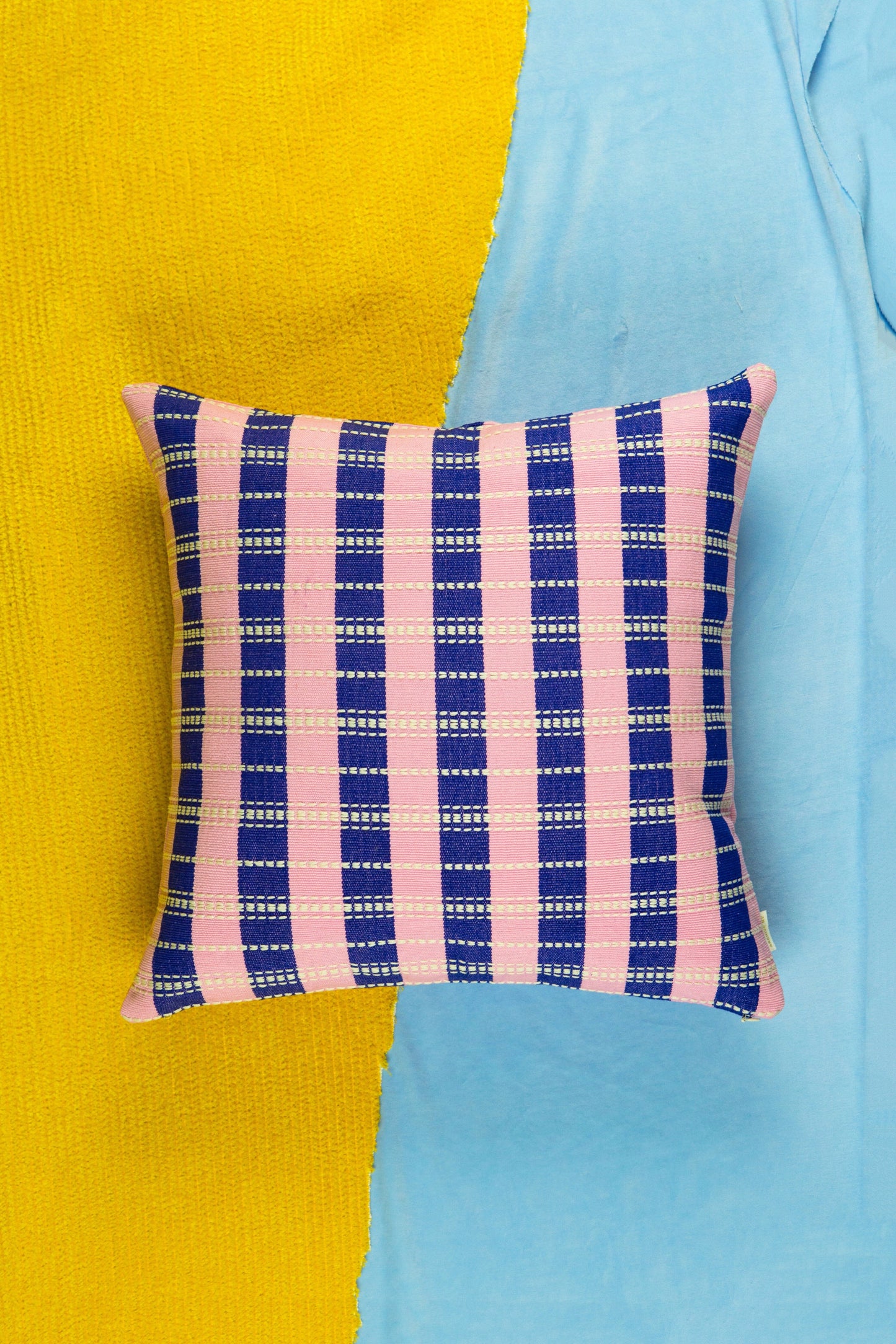 Santiago Grid Pillow - Royal and Baby Pink