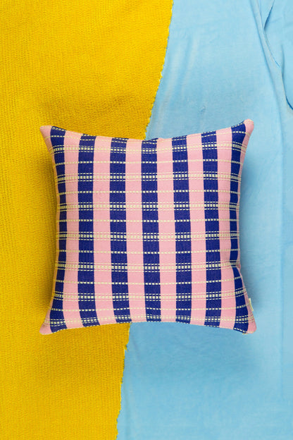 Santiago Grid Pillow - Royal and Baby Pink