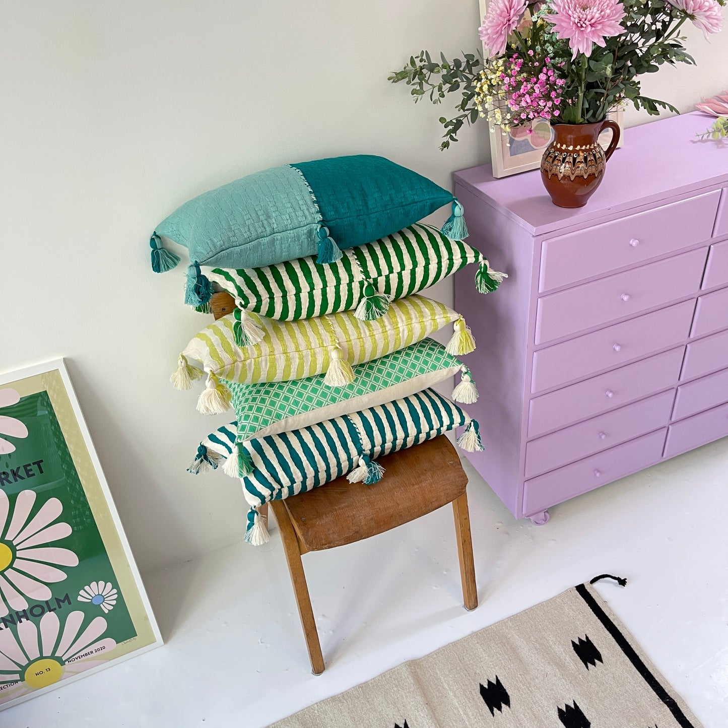 Antigua Pillow - Lemon Lime + Ivory Stripe