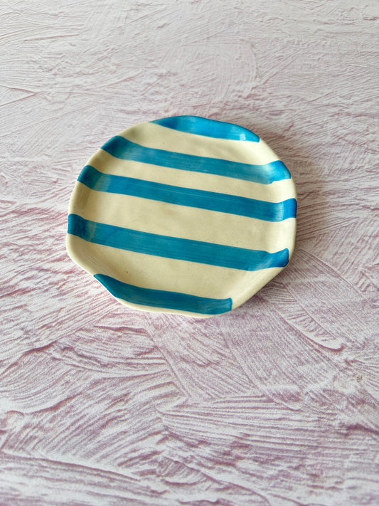 Ceramic Aqua stripe plate, 6.3x6.3 Inches (Set of 4)