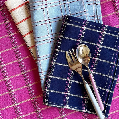 San Lucas Plaid Navy Cocktail Napkins, Set of 4