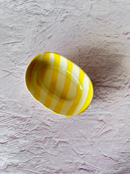 Ceramic stripe Bowl, Yellow  7x5x2 Inches (Set of 4)