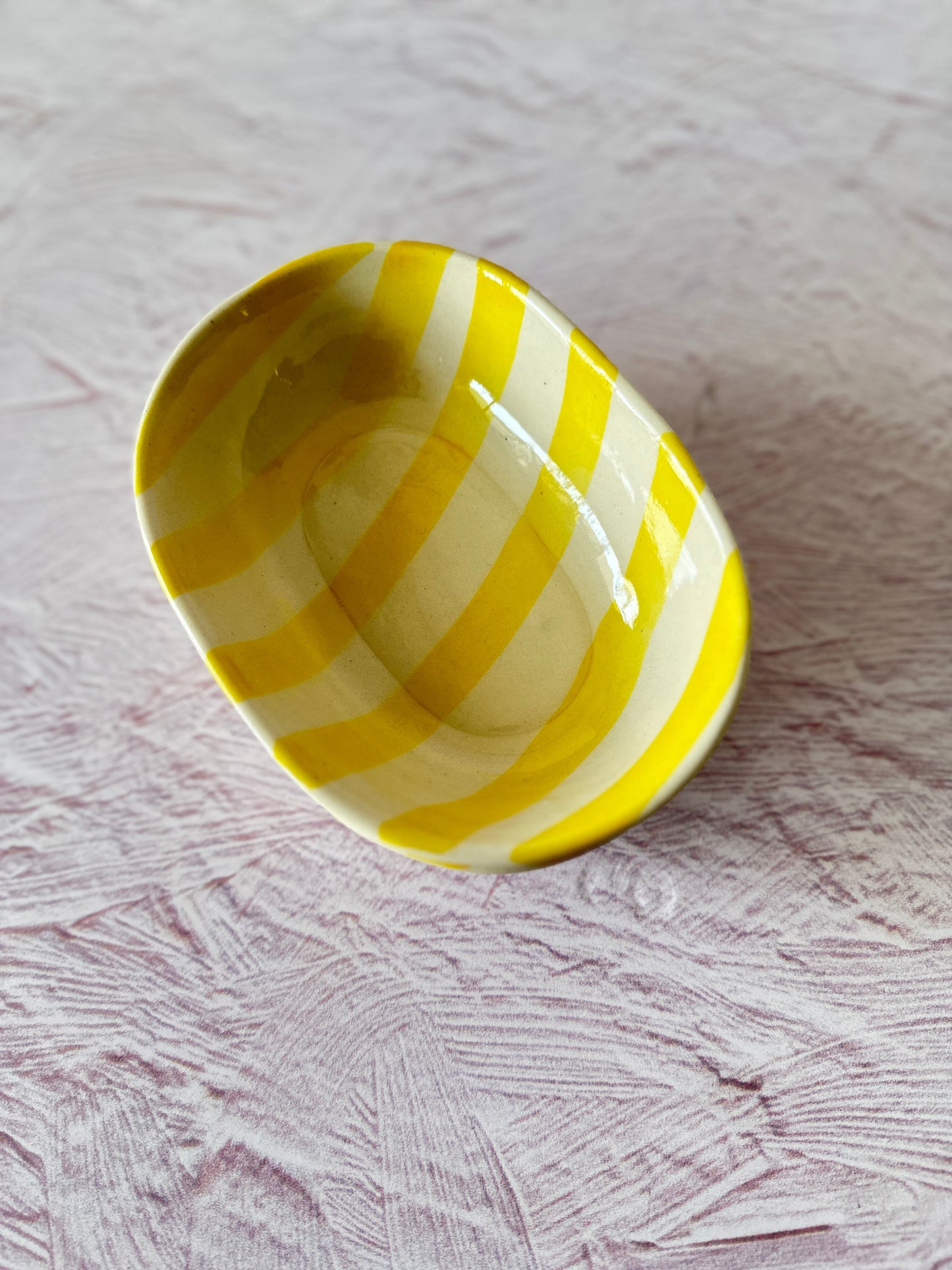 Ceramic stripe Bowl, Yellow  7x5x2 Inches (Set of 4)